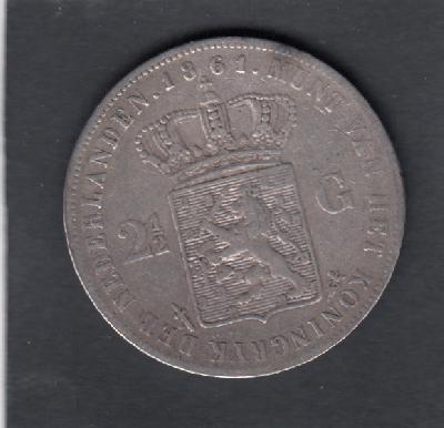 Beschrijving: 2 1/2 Gulden WILLEM III met punt